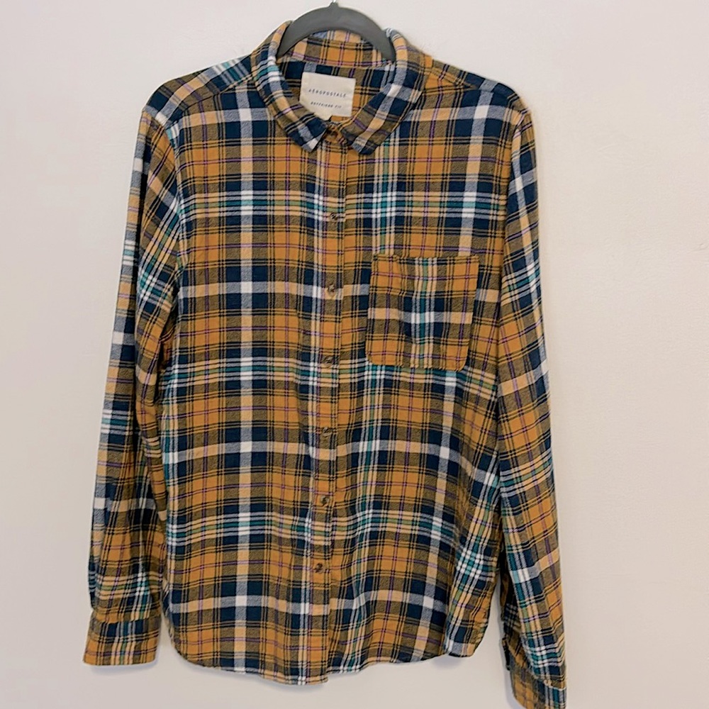 Aeropostale Button down shirt, plaid flannel boyfriend fit